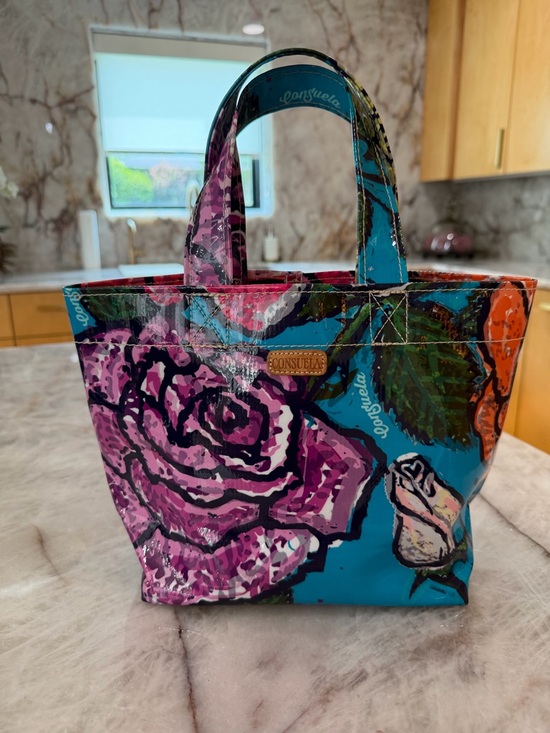 Consuela Handbags - Consuela Floral Mini Tote Bag Bright Rose Print Oilcloth Coated Canvas